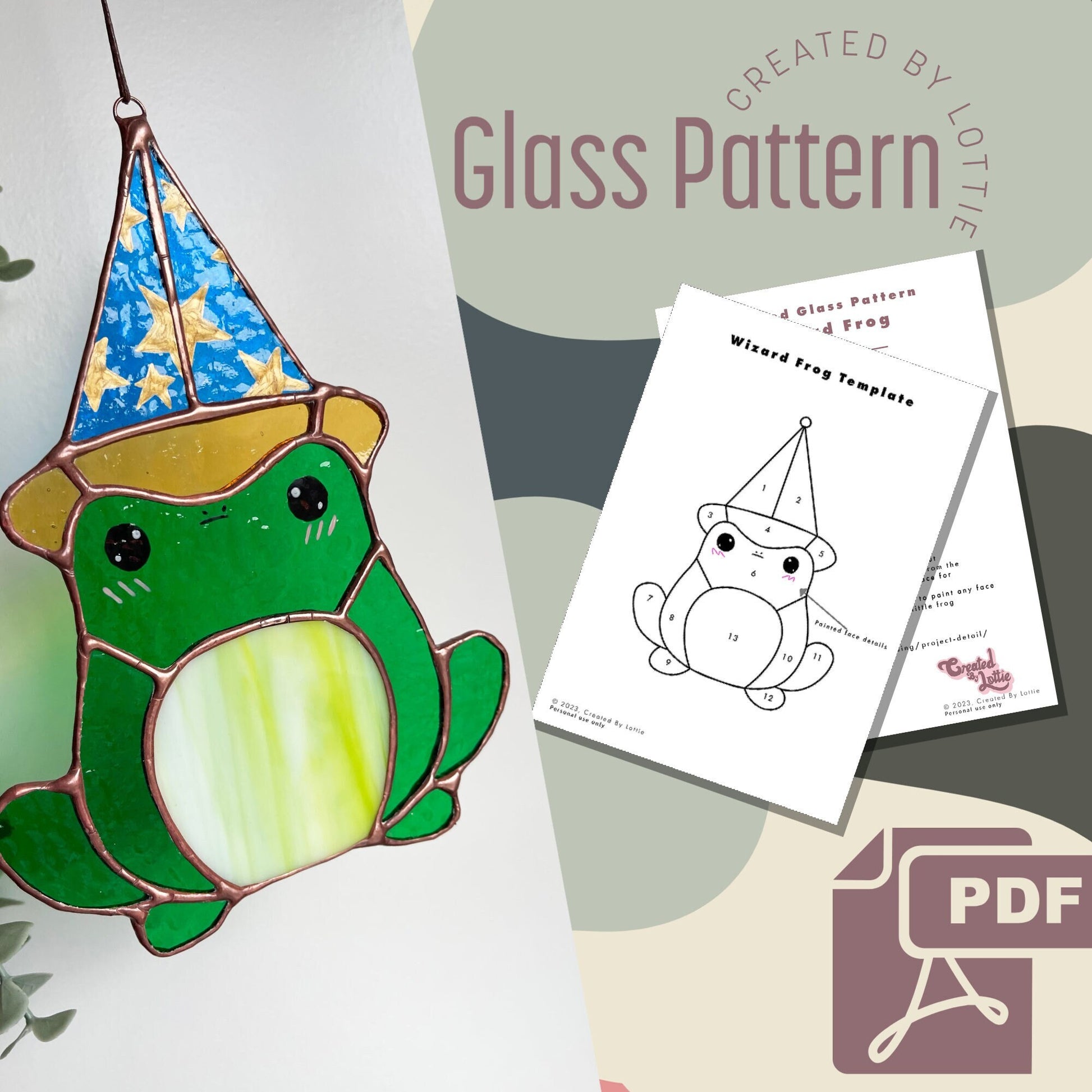 Stained Glass Pattern | PDF | Digital Download | Frog | Cottagecore | Goblincore| Wizard| | Cricut Template