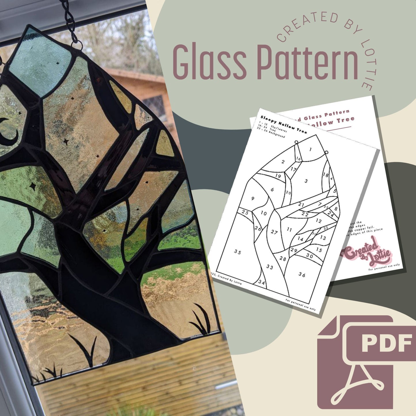 Stained Glass Pattern | PDF | Digital Download | Sleepy Hollow Tree | Cricut Template