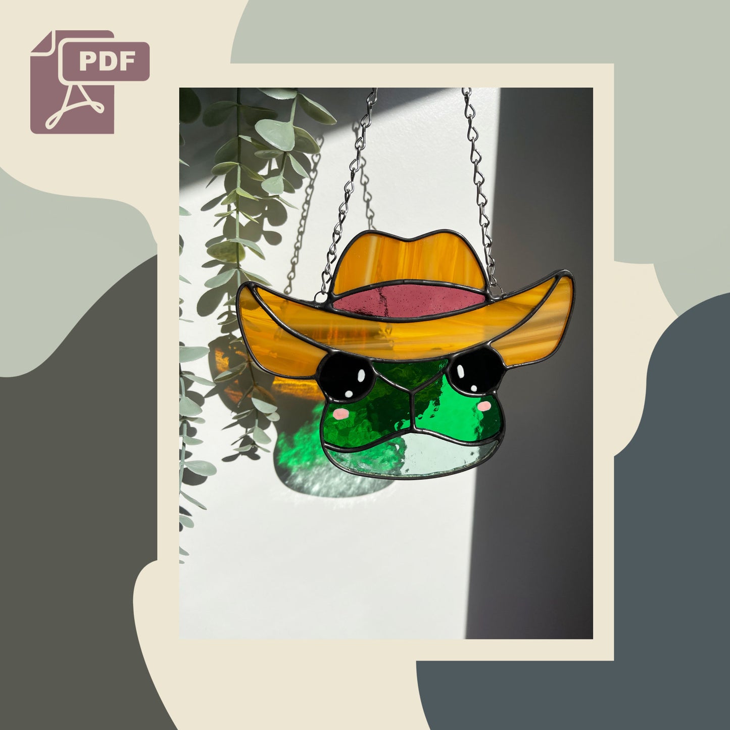 Frog Cowboy | Stained Glass Pattern | PDF | Digital Download | Goblincore | Suncatcher | Cricut Template
