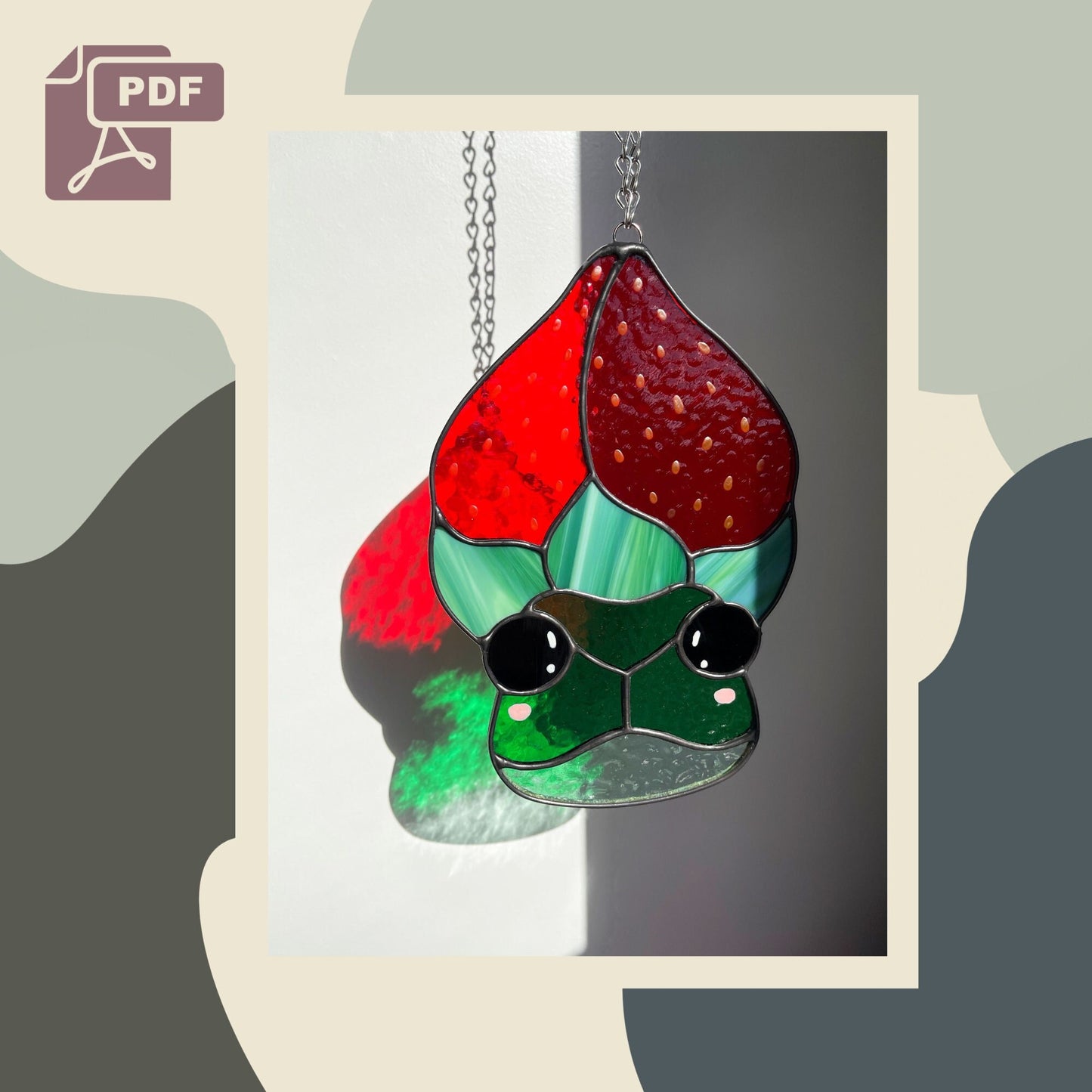 Frog Strawberry Hat | Stained Glass Pattern | PDF | Digital Download | Goblincore | Spring | Suncatcher | Cricut Template